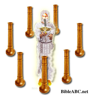 Jesus walking amongst the lampstands